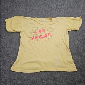 Vintage Las Vegas Tee Womens S Yellow Pink Graphic Single Stitch Thin Retro